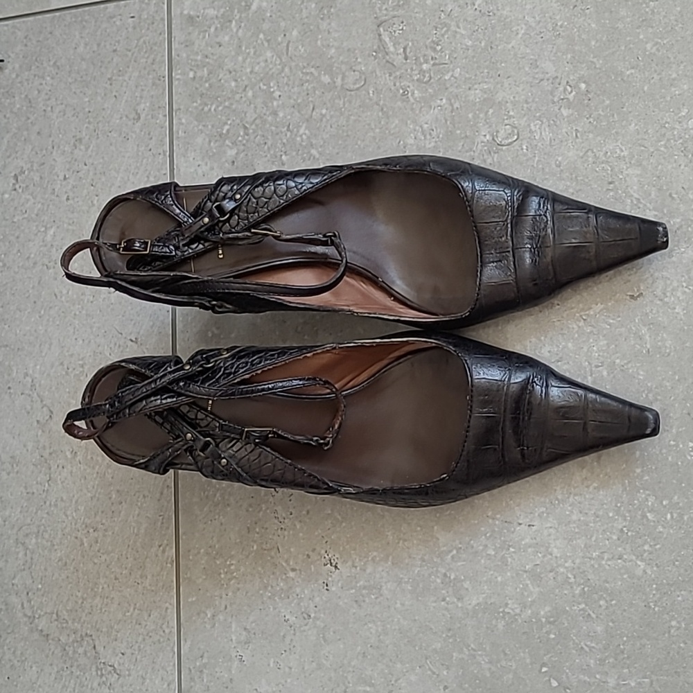Leather Croco Embossed Slingback Heels